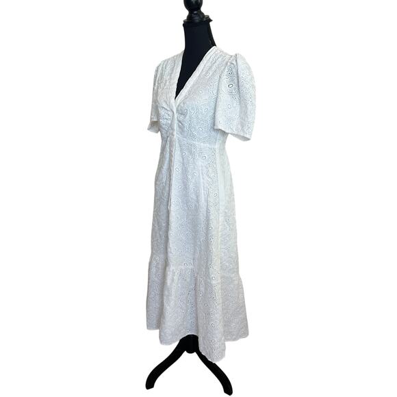 Me+Em White Eyelet Midi Dress SIZE 10 Ruffle Cottage Cotton Bridal Designer $600 - Picture 4 of 7